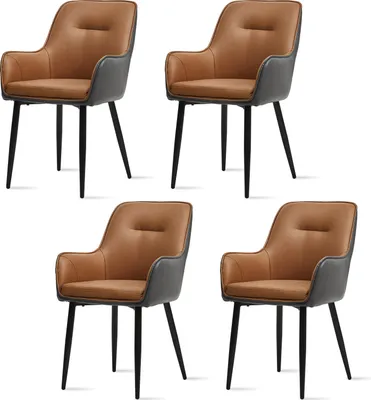 Image de CLIPOP Chaises de salle à manger Lot de 4 Assise rembourrée en similicuir, Brevets design Chaise de cuisine, Marron Gris