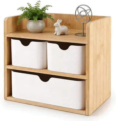 Image de Boîte de rangement pour bureau, en bois, avec 3 tiroirs, dimensions 14x20x19 cm, de couleur blanche, pour bureau
