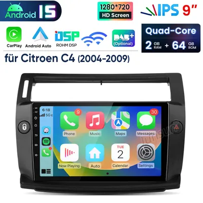 Produktbild von 9”Android 15 Carplay Autoradio Für Citroen C4 2004-2009 GPS Navi WIFI BT DAB+ SWC USB DSP RDS 2GB+64GB