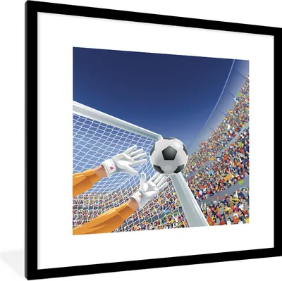 Produktbild von MuchoWow® Gerahmtes Poster Eine Illustration eines Torwarts, der den Fußball stoppt - Junge - Mädchen - Kind 40x40 cm - Poster mit Schwarzem Bilderrahmen Wandposter Rahmen Foto Bilder - Poster - Plakat im Rahmen