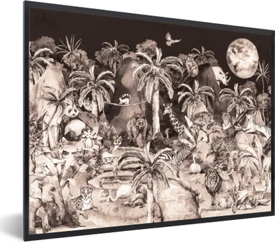 Produktbild von MuchoWow® Gerahmtes Poster Dschungel - Tiere - Kinder - Bäume - Pflanzen 40x30 cm - Poster mit Schwarzem Bilderrahmen Wandposter Rahmen Foto Bilder - Kunstposter - Wanddekorationen