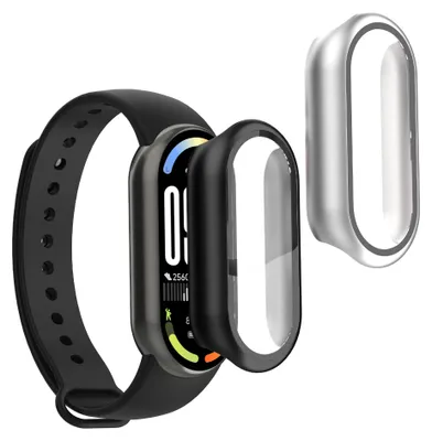 Produktbild von kwmobile 2x Glas Hülle für Xiaomi Mi Band 10 / Smart Band 10 Schutzhülle - Fullbody Fitnesstracker Case Set aus Glas - Schwarz Silber