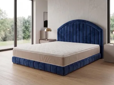 Produktbild von Polsterbett  LEON 2 mit Kopfteil, modernes gepolstertes Bett in 140 x 200 cm Farbe: Blau