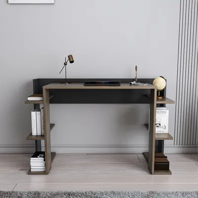 Produktbild von Skye Decor, Çinar - Walnut, Black, Schreibtisch, Nussbaum, 100 % MELAMINBESCHICHTETE SPANPLATTEN, 122,7 x 45 x 77 cm
