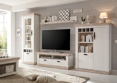 Produktbild von Wohnwand Anbauwand Florenz LED-Beleuchtung pinie weiß / oslo pinie 310cm