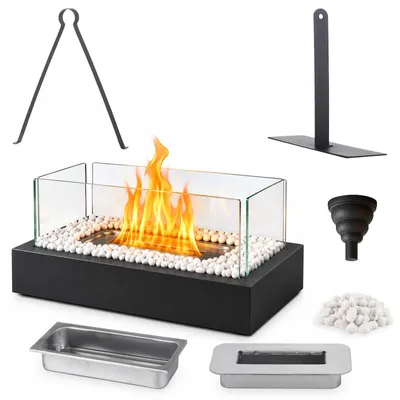 Produktbild von ZMH Bioethanol Tischkamin Edelstahl Tisch Kaminfeuer 35x18x15cm Rechteckig Glaskamin Glasfeuer Tisch Dekofeuer schwarz für Wohnzimmer outdoor party