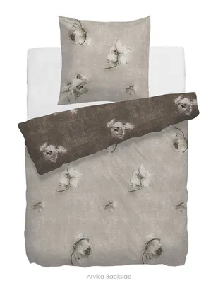 Produktbild von Heckett & Lane Renforcé Bettwäsche Arvika HnL Velvet Touch Blüten Braun 100% Baumwolle Reißverschluss Bettbezug Kissenbezug 135x200 cm