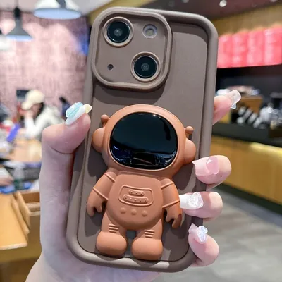 Produktbild von Für iPhone 14 Astronaut 3D Relief Holder TPU + PC Full Coverage Telefongehäuse (Brown)