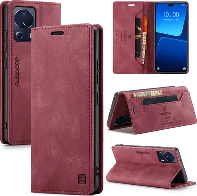 Produktbild von Xiaomi 13 Lite Hülle, Retro Kunstledertasche Stand Schutzhülle für Xiaomi 13 Lite Rot