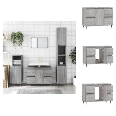 Immagine prodotto di vidaXL Mobile da bagno Grigio Sonoma 80x33x60 cm Materiale a base di legno - Lavabi da bagno
