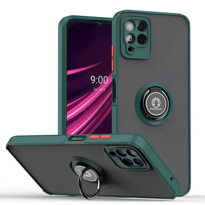 Obrázek produktu pro Pouzdro pro T-Mobile REVVL 6 Pro matné průsvitné TPU pouzdro s prstencovým držákem a stojánkem tmavě zelená