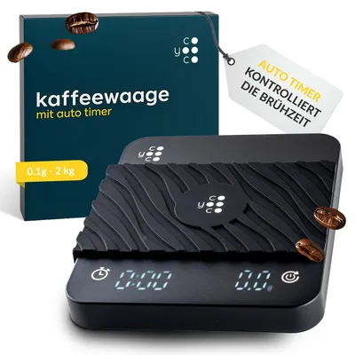 Kaffeewaage mit Timer, 0,1 g Präzision, 2 kg, spritzwassergeschützt, USB-C