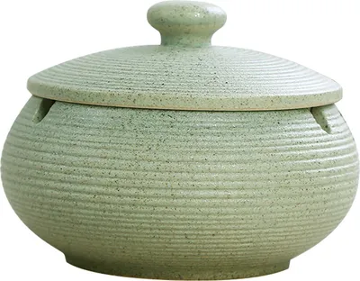 Produktbild von Home Office Tragbarer Modesrund -Keramik -Pot -Zigaretten -Aschenbecherhalter mit Deckel-Hellgrün
