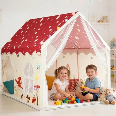 Imagen del producto de Tienda de juegos para niños, casita de juegos para interiores, casita de juegos grande de 160x105x128 cm