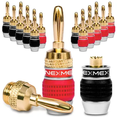 Produktbild von NEXMEX Bananenstecker 20 Stück High End Stecker 24K vergoldet für Kabel bis 6mm²