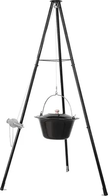 Produktbild von Ungarischer Gulaschkessel - Kessel mit Teleskop-Dreibein - 10 Liter, Porzellanemailliert, Gusseisen, Dreibein 151–170 cm, Kette 250 cm, Mit Deckel - Rot