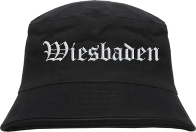 Produktbild von Wiesbaden Fischerhut - Altdeutsch - bestickt -  Bucket Hat Anglerhut Hut Schwarz S/M