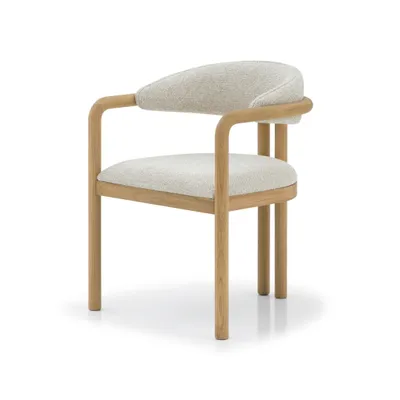 Produktbild von Esszimmerstuhl NATURE aus Massivholz Eiche – mit Armlehnen & Stoffbezug in Beige (Cobble)