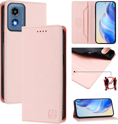 Produktbild von Lederhülle für Motorola Moto G 2024/Moto G Play 5G 2024 Hülle Flip Brieftasche Kartenfächern Ständer Schutzhülle Pink
