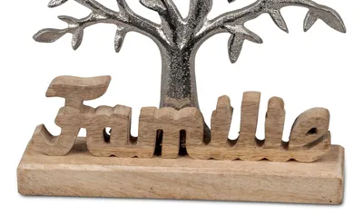 Produktbild von Formano Lebensbaum mit Schriftzug Familie 26 cm  Alu Holz Braun/Silber Deko Baum