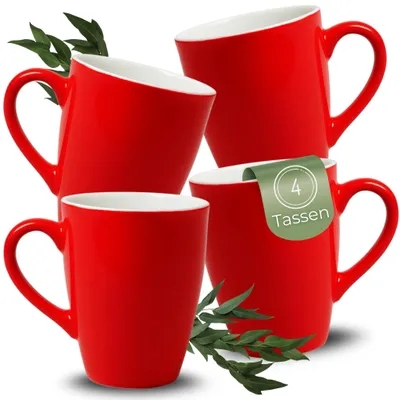 Image de Set de 4 tasses à café en céramique 340ml, tasses à thé en rouge