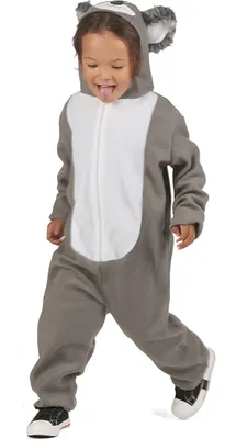 A young child wearing a koala costume.