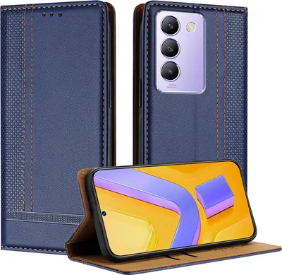 Produktbild von Handyhülle für Vivo Y200e Leder Flip Klappbare Schutzhülle mit Standfunktion Blau