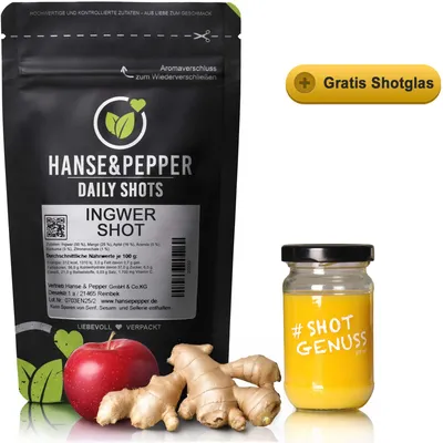 Produktbild von Ingwer Shot Pulver 250g, 50% Ingwer, 100% natürliche Zutaten, veganes Superfood, für Immunsystem & Energiestoffwechsel