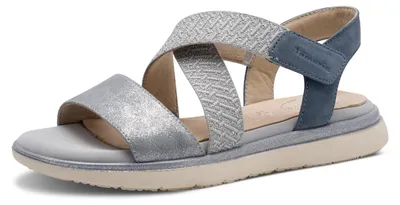 Productafbeelding van Tamaris Comfort dames sandalen, plat, van leer, met klittenbandsluiting, meerkleurig