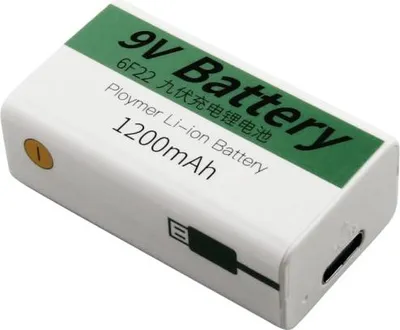 Produktbild von Akku 9V USB, Li-Ion, 7,4V, 1200mAh, 8,9Wh, mit USB-C Ladeanschluss