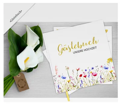 Produktbild von Hochzeit Gästebuch 21x21cm – 144 Seiten Blanko Hochzeitsgästebuch aus Naturpapier, DIY Gästebuch und Fotoalbum mit Eukalyptus Aufklebern – Für unvergessliche Erinnerungen