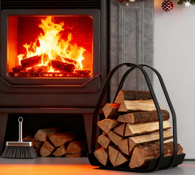 Produktbild von Schwarzer Holzlagerkorb für Brennholz mit Griff