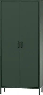Obrázek produktu pro Jan Nowak kovová šatní skříň 2 dveře Flavio police tyč na oděvy tichý magnetický zámek prostorná, 80 x 185 x 45 cm, zelená láhev barva