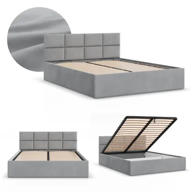Produktbild von Modernes Polsterbett BORGO 160x200 mit Bettkasten & Lift-Lattenrost – Doppelbett mit viel Stauraum Grau Samt