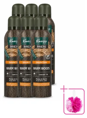 Imagen del producto de 6 unidades de espuma de ducha para hombre Kneipp, línea Warm Woods, 200 ml cada una. Paquete económico