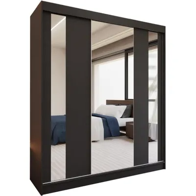 Image de BEAUTYSOFA Armoire à portes coulissantes GAJA 180 cm - Armoire à tiroirs et miroir (noir)