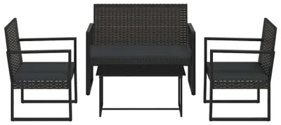 Produktbild von vidaXL 4-tlg. Garten-Lounge-Set mit Kissen Schwarz Poly Rattan