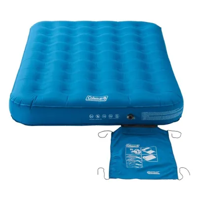 A blue inflatable mattress with a storage bag.