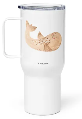 Produktbild von Mr. & Mrs. Panda thermosbecher Robbe Liegen - Weiß - Geschenk, Strand, Kaffee-Thermobecher, Lustige Sprüche, Thermobecher, Robben, Meerestier, Nordsee, Isolierbecher