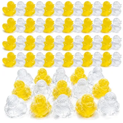 Image de 64 glaçons réutilisables en forme de canard, jaunes et transparents