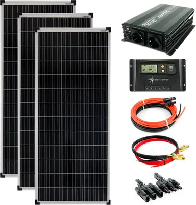 Produktbild von Solar Set 12V 3x100 Watt Solarpanel 20A Laderegler 1500W Spannungswandler Solaranlage