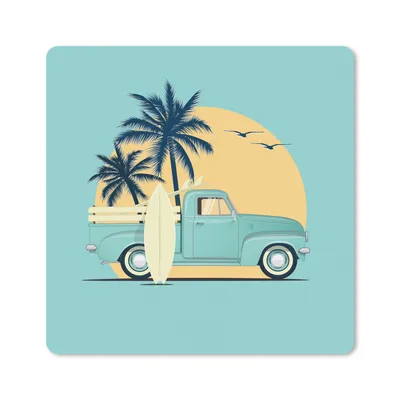 Produktbild von MuchoWow® Mauspad Mousepad Auto - Sonne - Surfbrett - Zeichnung 20x20 cm - Mousepads - Maus Mat - Pad - Mausunterlage - Desk Mat - Bureauartikeln