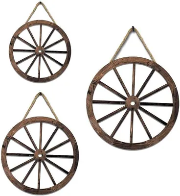 Productafbeelding van Houten Wagon Wiel Decor - Decoratieve Wielen Boerderijstijl - Muurdecoratie Ophangen - Authentiek Vintage Uiterlijk - 30 30 8 Inch