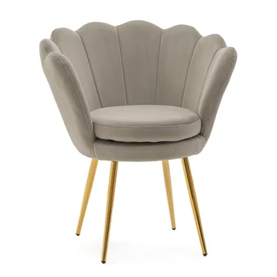 Produktbild von Velours-Polstermöbel SHELL GOLD in Grau mit goldenen Beinen für das Wohnzimmer oder den Schminktisch