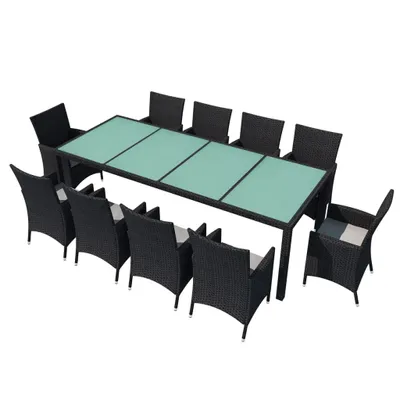 Produktbild von 11-tlg. Garten-Essgruppe mit Auflagen Poly Rattan Schwarz