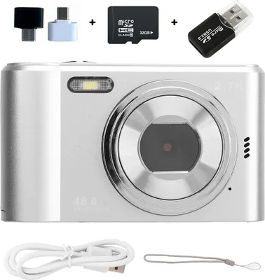 Produktbild von ZELURXX Mini Digitalkamera mit Lanyard, CCD, 2,4 Zoll, 8x Zoom, Tragbare Videokamera, Kartenkamera, Geschenk für Kinder, Studenten, Silber