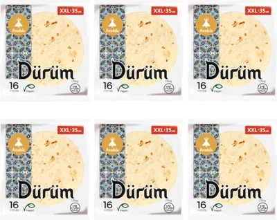 Six packages of Dürüm wraps are arranged in two rows of three.