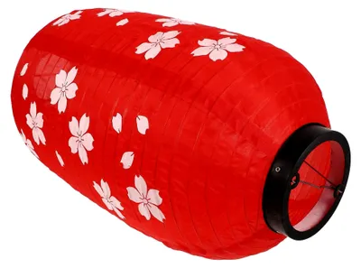Produktbild von Japanische Laterne aus roter Seide mit Kirschblütenmotiv für die Außenbereichsdekoration