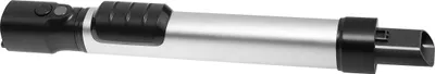 A silver and black vacuum cleaner extension tube is shown against a white background.