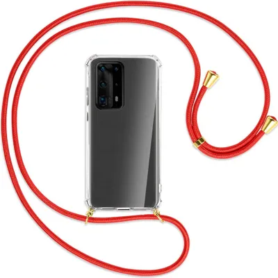 Produktbild von Handykette Backcover-Schutzhülle mit Band (Metall goldfarben) für Huawei P40 Pro Plus - rot